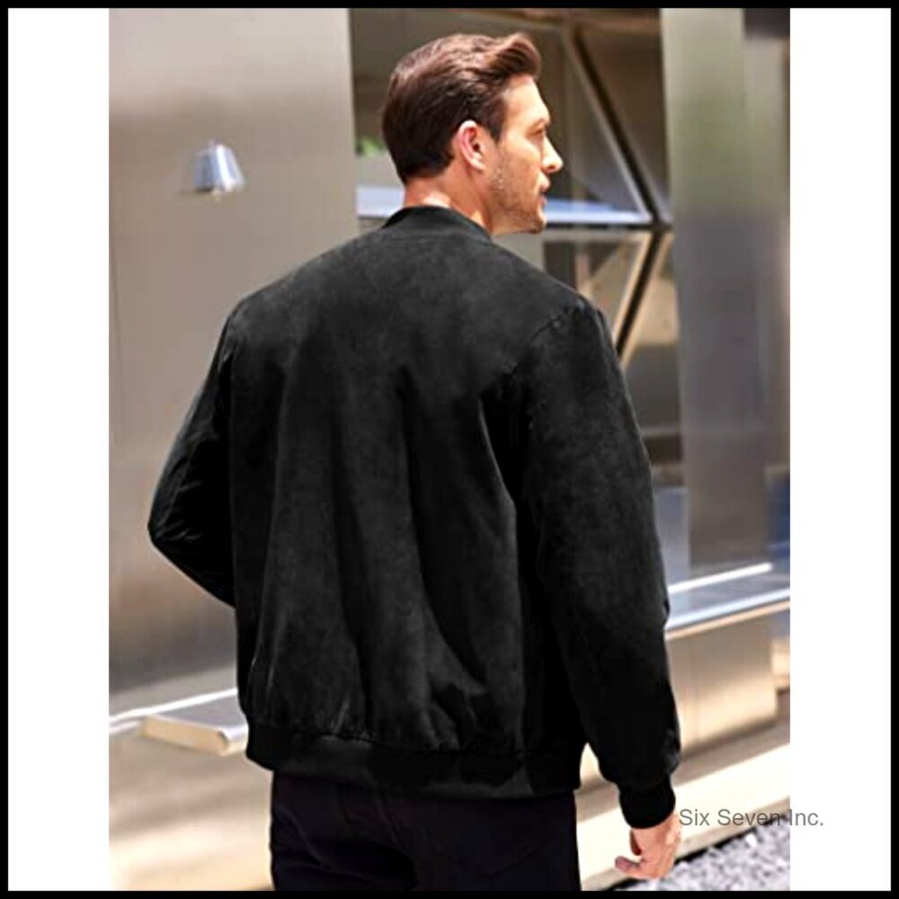 Vintage Lightweight Suede Bomber Jacket Casual Classic Retro Fit Men's Outerwear - Picture 4 of 7